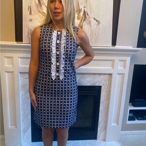 Shoshanna Blue and White Ruffled Sleeveless Mini Dress size 8